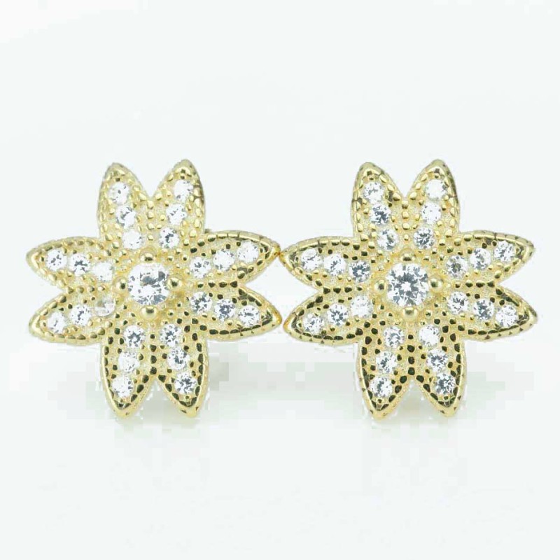 Earring Flower 11mm. Circonia  Gold