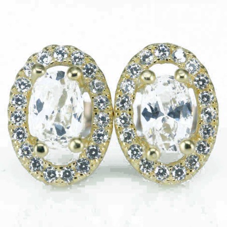 Earring Oval 8x11mm. Circonia  Gold