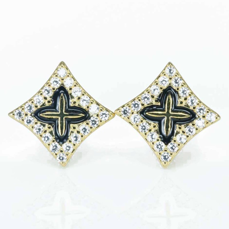 Earring Rhombus 7mm. Circonia  Gold