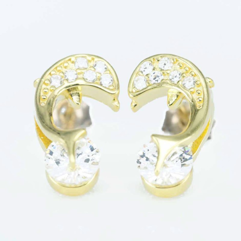 Earring Dolphin 6x13mm. Circonia  Gold