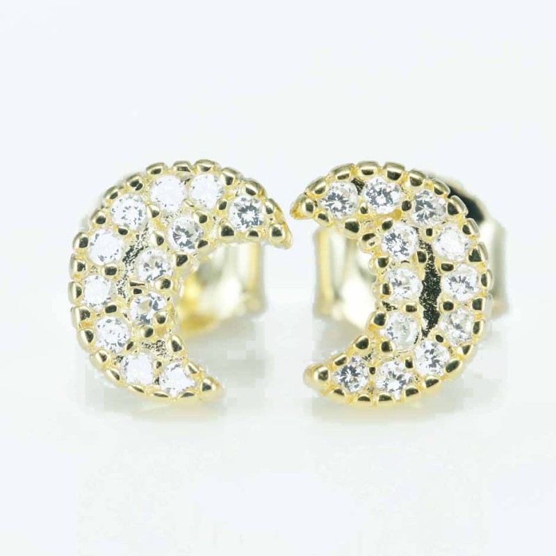 Earring Moon 6x8mm. Circonia  Gold