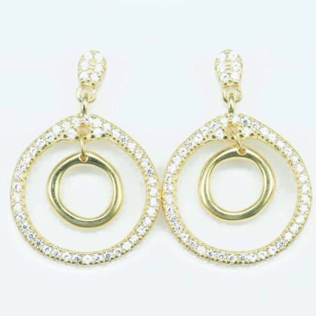 Earring Hoop 2pc 15mm. Circonia  Gold