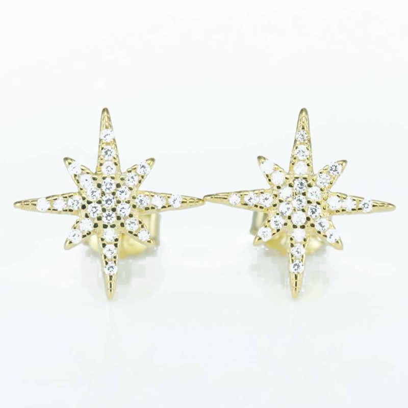 Earring Star 13mm. Circonia  Gold