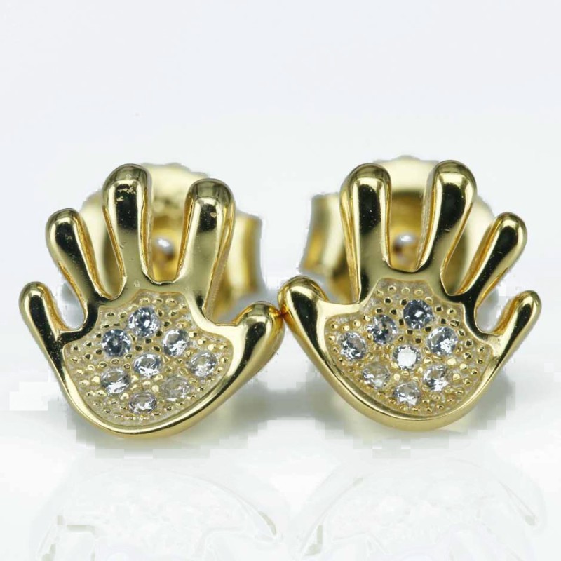 Earring Hand 8mm. Circonia  Gold