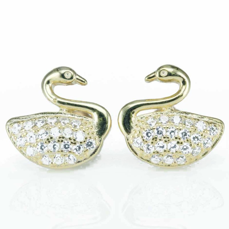 Earring Swan 11mm. Circonia  Gold