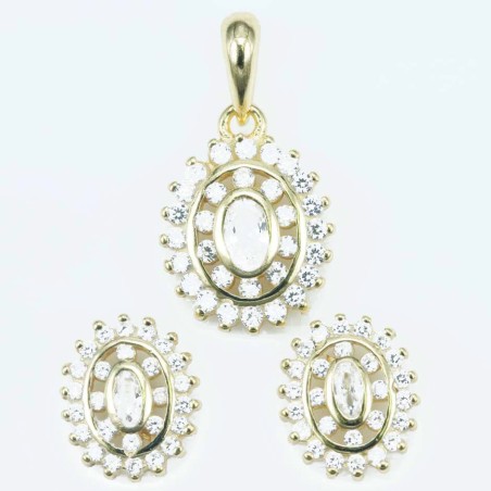 Set Ea+Pend Oval  9x11mm. Circonia  Gold