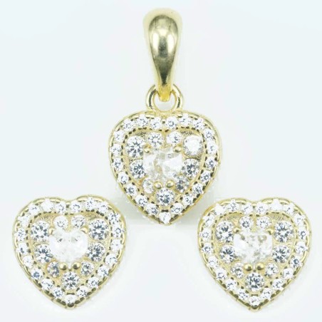 Set Ea+Pend Heart 9mm. Circonia  Gold