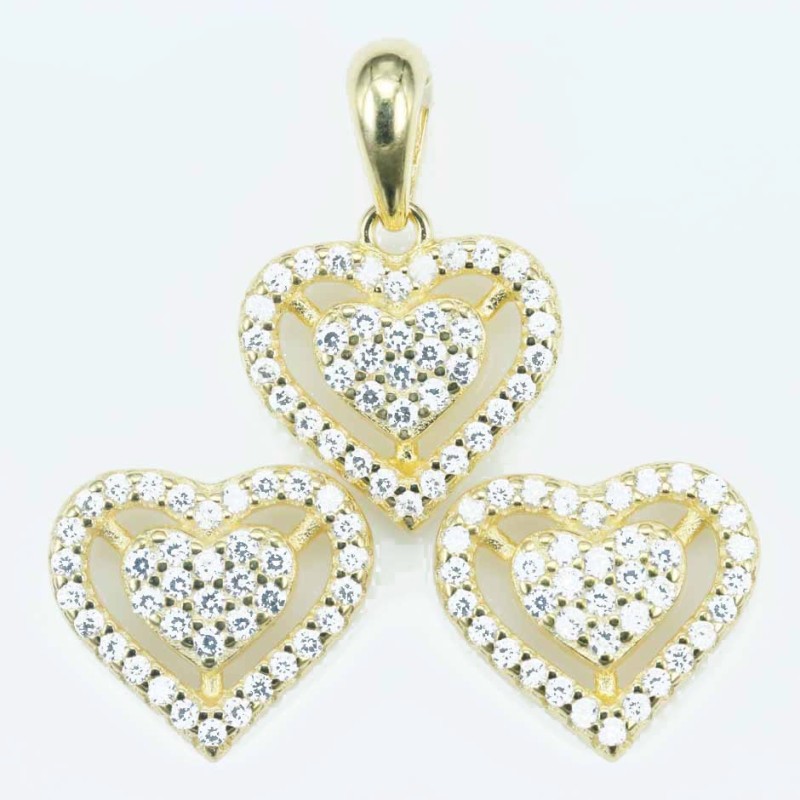 Set Ea+Pend Heart 11x12mm. Circonia  Gold