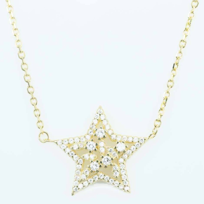 Necklace Star 12mm.  Circonia  Gold