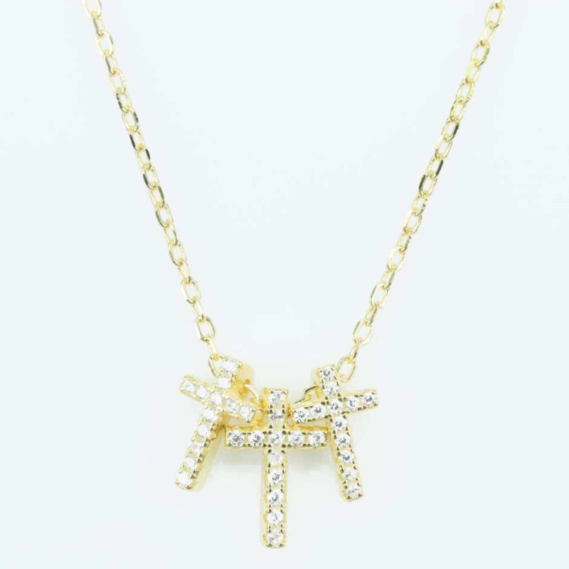 Necklace Cross 3pc 6x9mm. Circonia  Gold