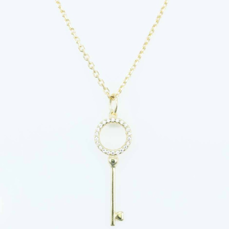 Necklace Key 10x30mm. Circonia  Gold