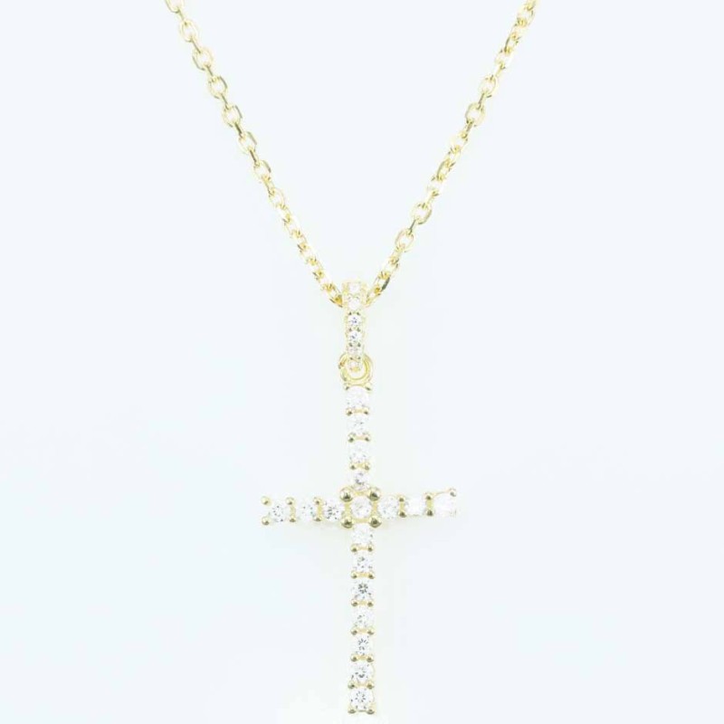 Necklace Cross 15x23mm. Circonia  Gold