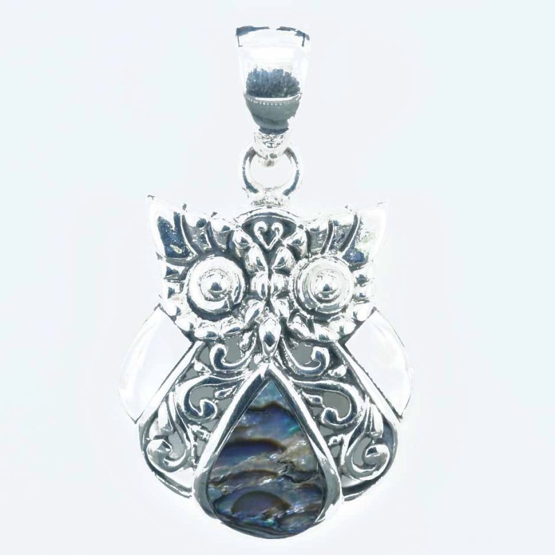 Pendant Owl 18x23mm. Abalon Shell