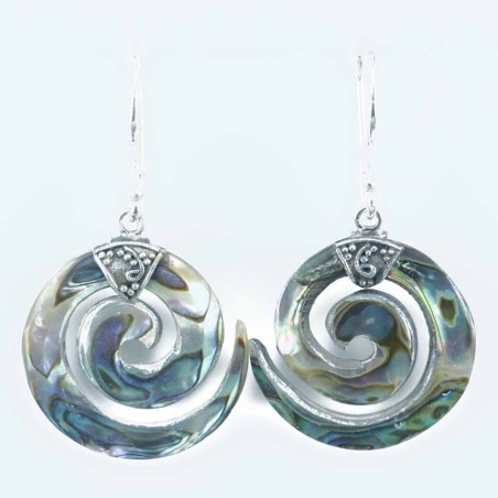 Earring Round Spiral 20mm. Abalon Shell