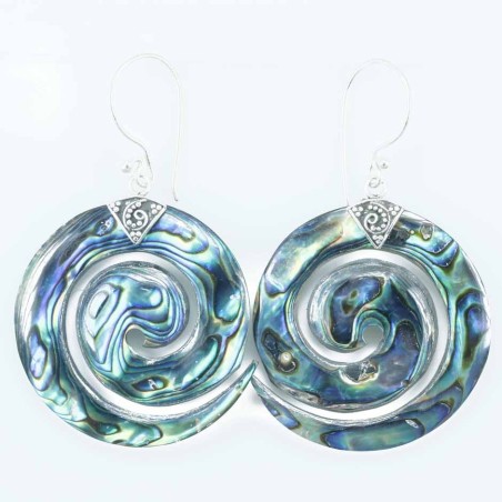 Earring Round Spiral 30mm. Abalon Shell