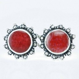 Earring Round 9mm. Coral