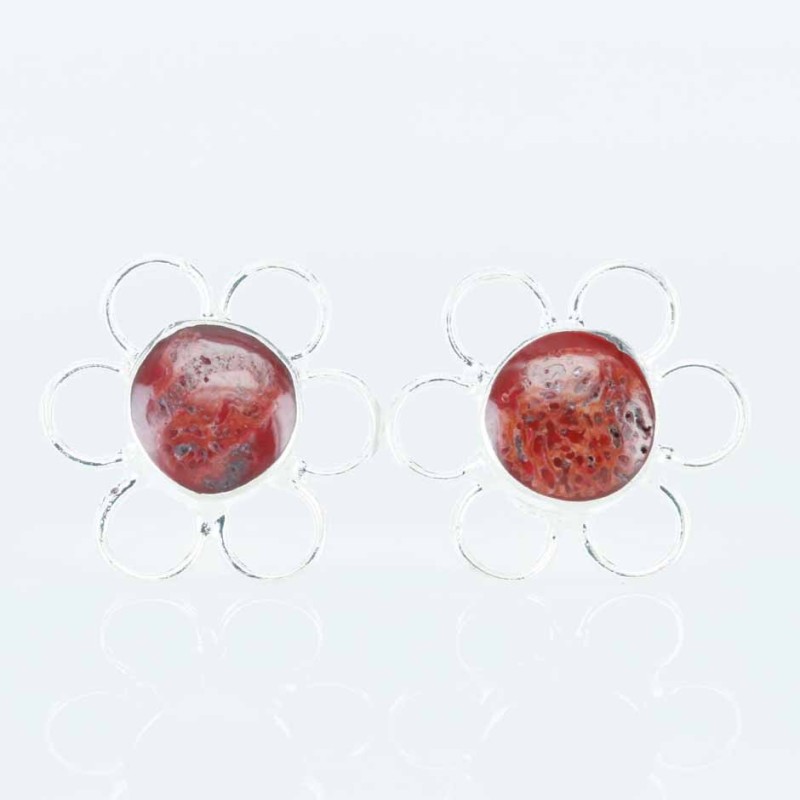 Earring Flower 10mm. Coral