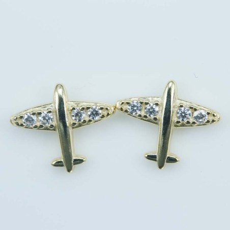 Earring Airplane 9x11mm. Circonia Gold