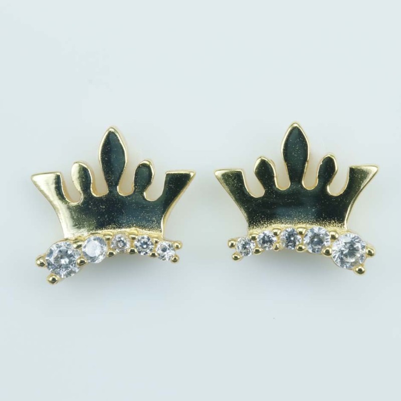 Earring Crown 8x10mm. Circonia Gold