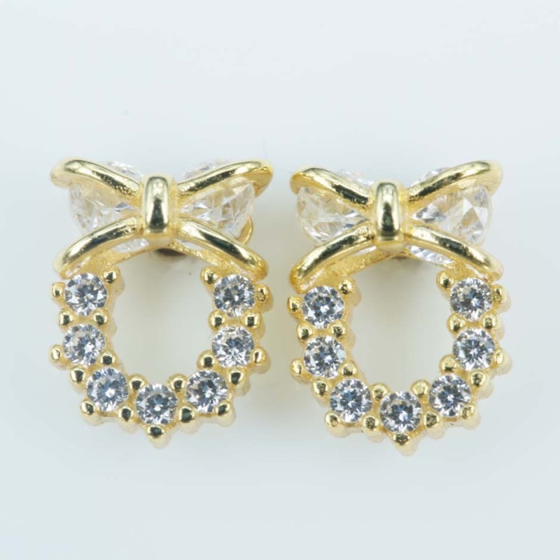 Earring Bow 6x8mm. Circonia Gold