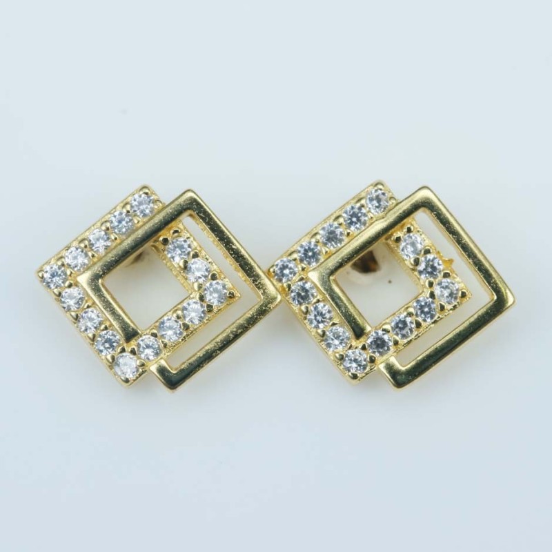 Earring Square 7x9mm. Circonia Gold