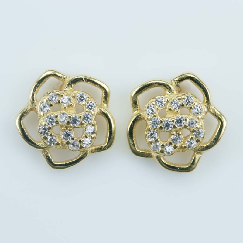 Earring Flower 9mm. Circonia Gold