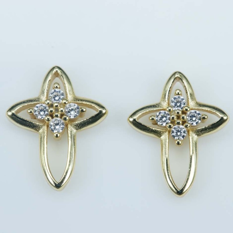 Earring Cross 8x11mm. Circonia  Gold