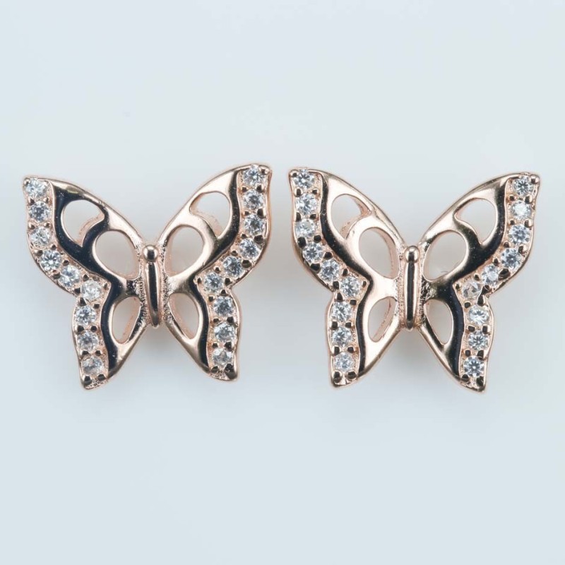 Earring Butterfly 8x10mm. Circonia Pink Gold