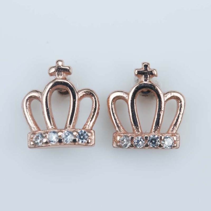 Earring Crown 6x7mm. Circonia Pink Gold