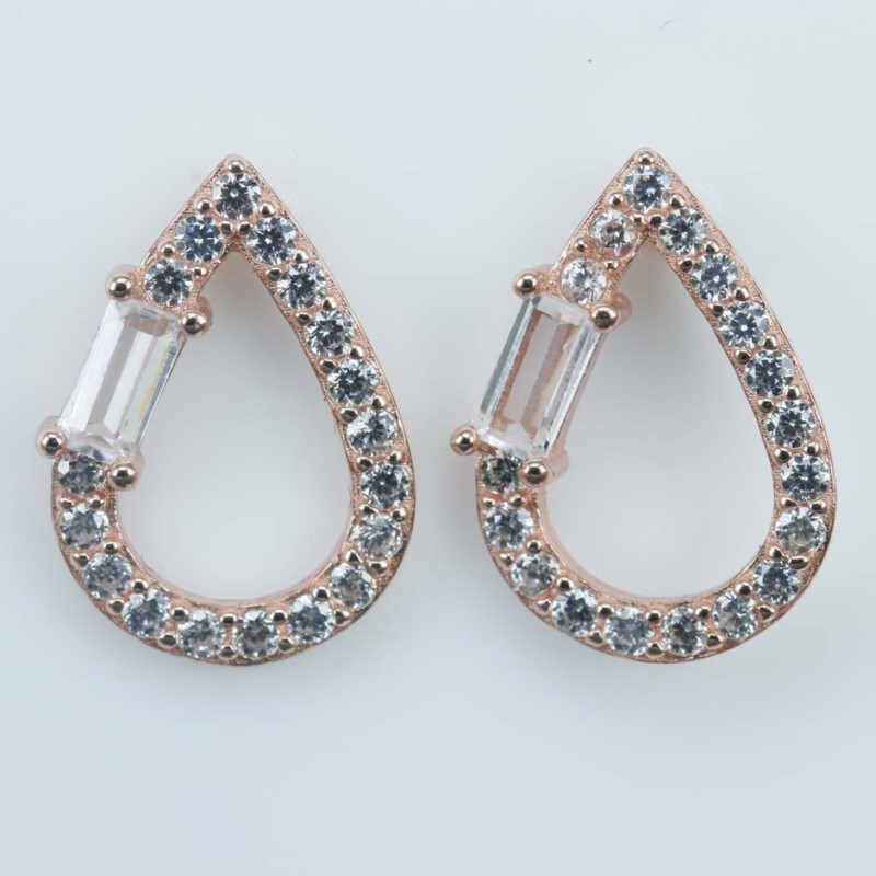 Earring Drop 9x13mm. Circonia Pink Gold