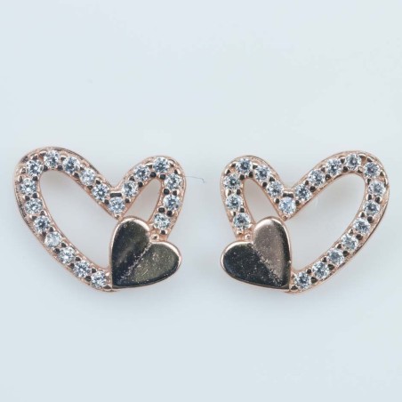 Earring Heart 10mm. Circonia Pink Gold