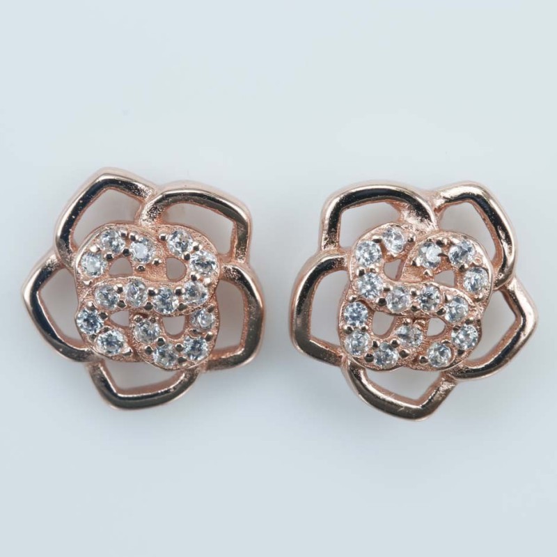 Earring Flower 9mm. Circonia Pink Gold