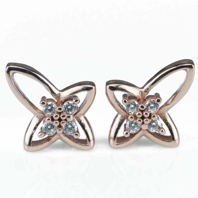 Earring Cross 8x11mm. Circonia Pink Gold