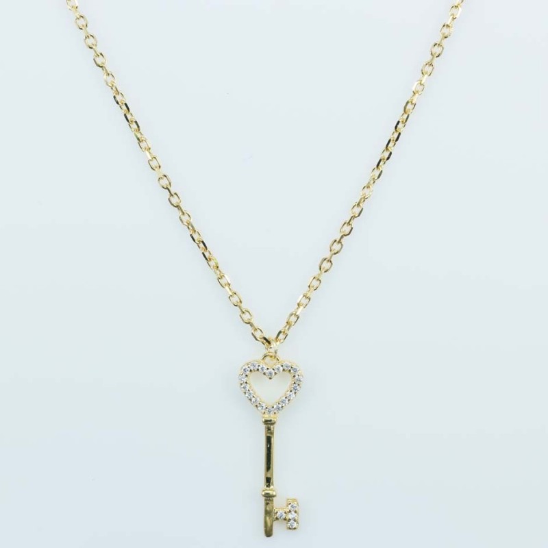 Necklace Key 8x23mm. Circonia  Gold