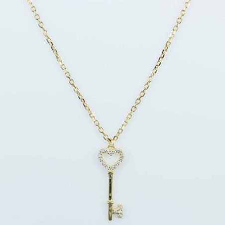 Necklace Key 8x23mm. Circonia  Gold