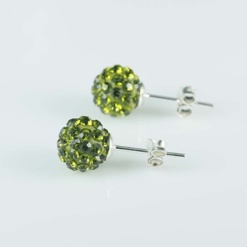 Earring ball 8mm. crystal Peridote color