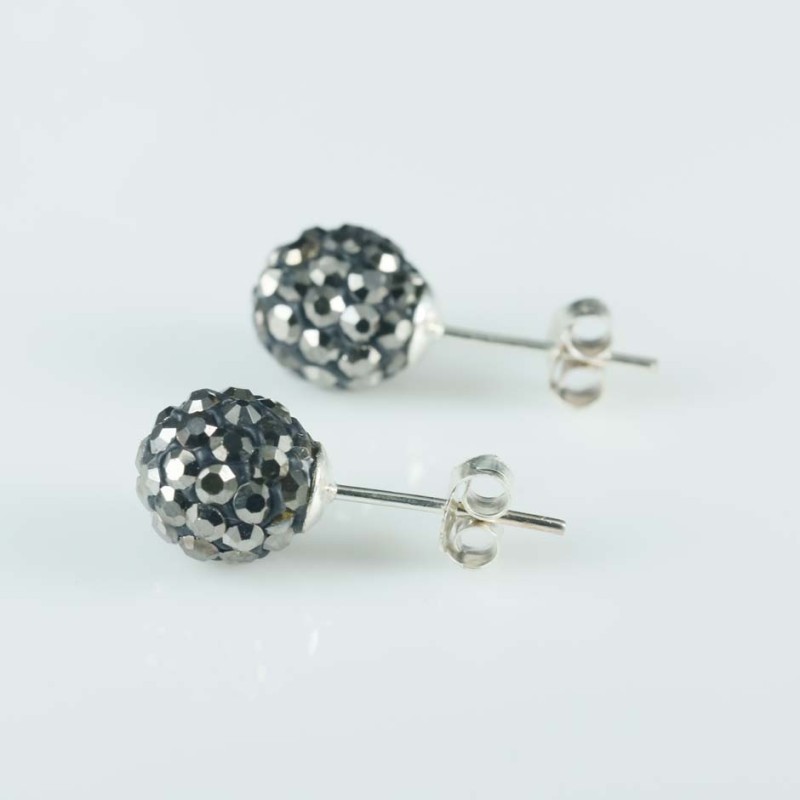 Earring ball 8mm. crystal hematite color
