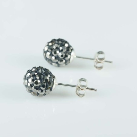 Earring ball 8mm. crystal hematite color