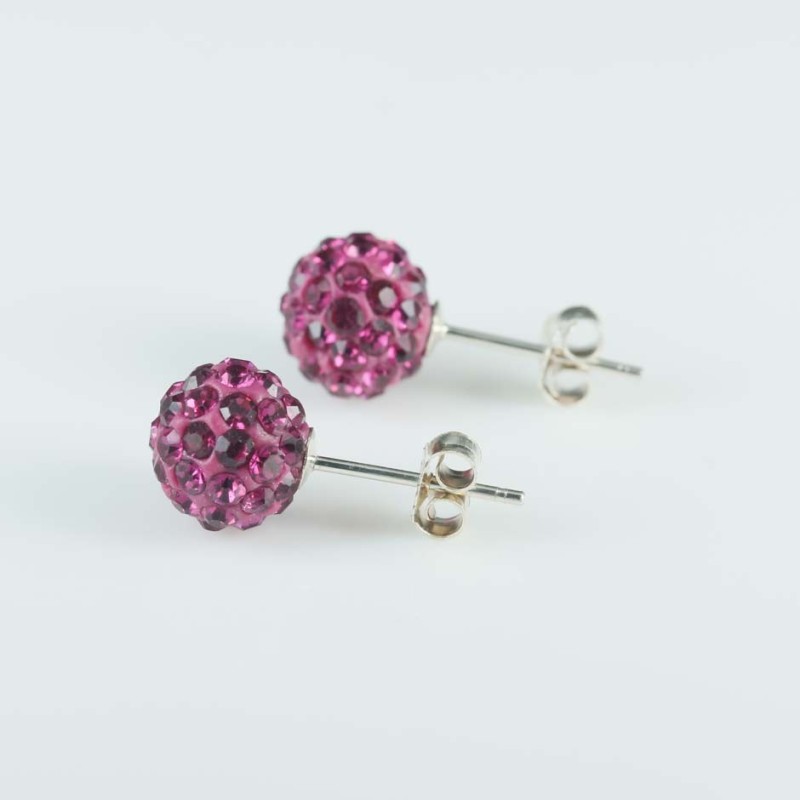 Earring ball 8mm. crystal fuccia color