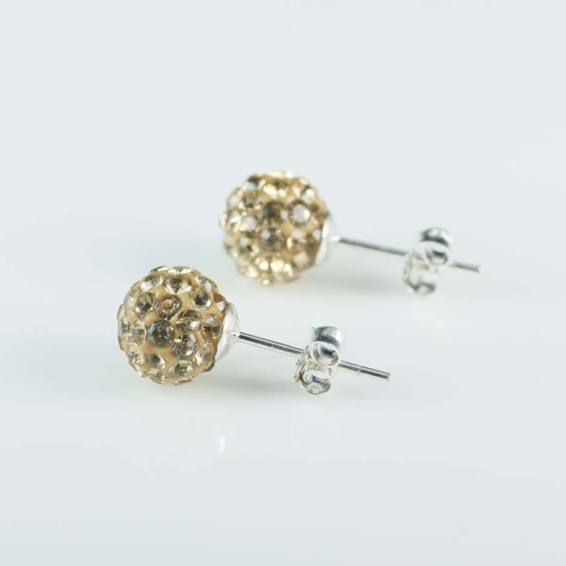 Earring ball 8mm. crystal ligth cotopaz color