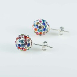 Earring ball 8mm. crystal mix red color
