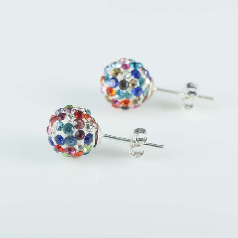 Earring ball 8mm. crystal mix red color