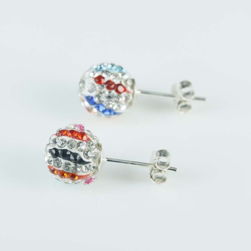 Earring ball 8mm. crystal black lines color