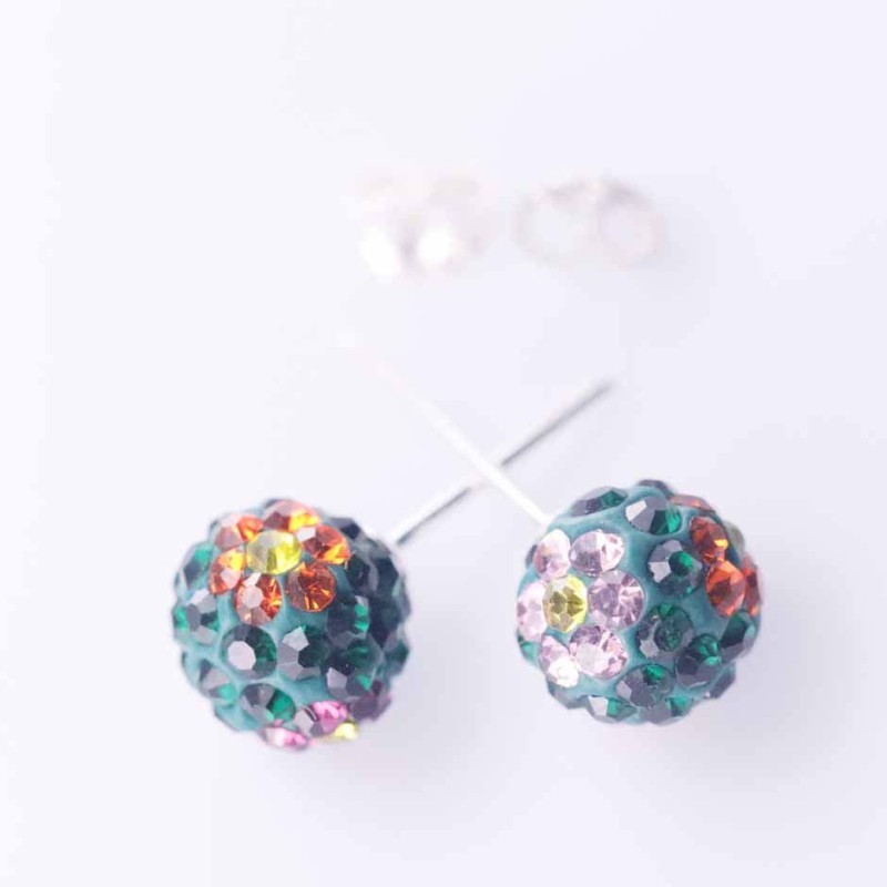 Earring ball 8mm. crystal flower color