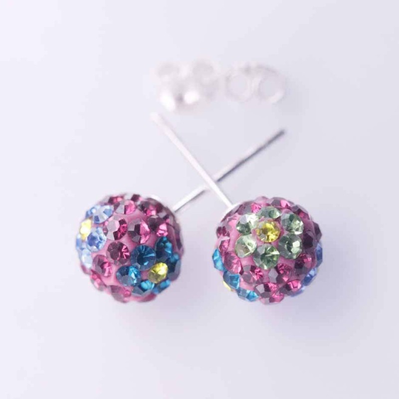 Earring ball 8mm. crystal flower color