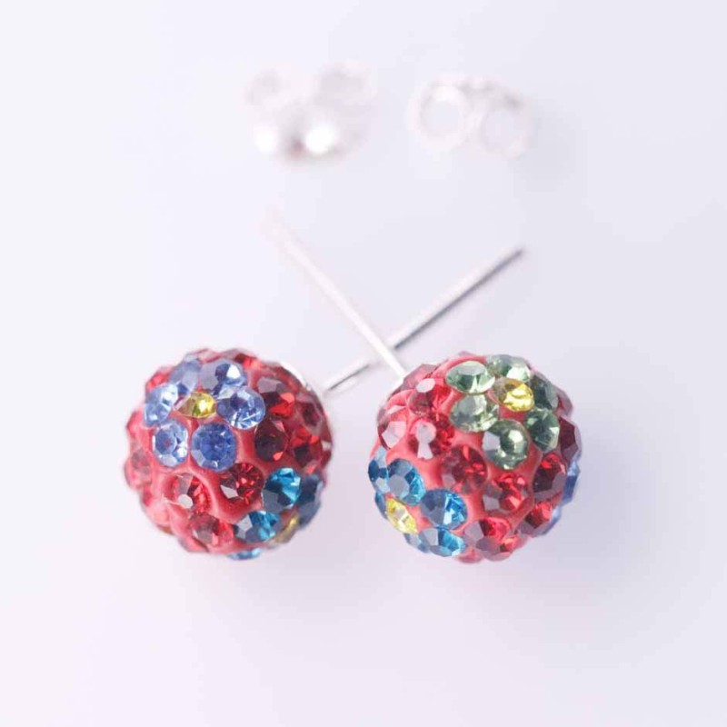 Earring ball 8mm. crystal flower color