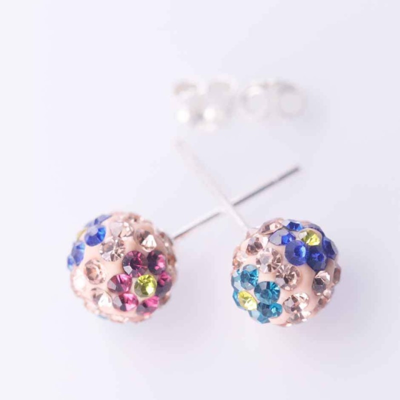 Earring ball 8mm. crystal flower color