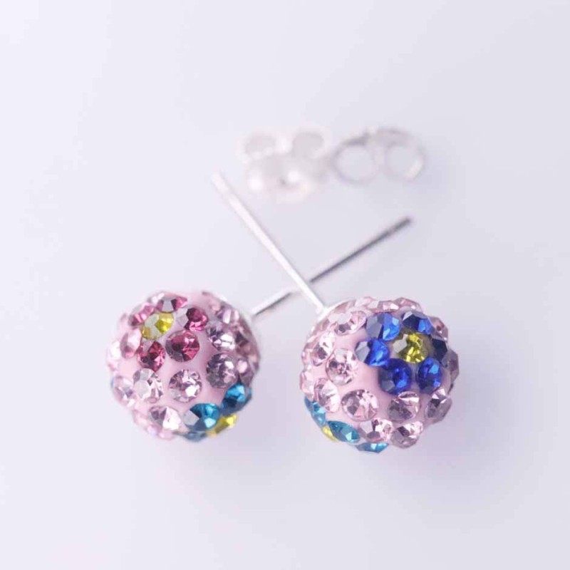 Earring ball 8mm. crystal flower color