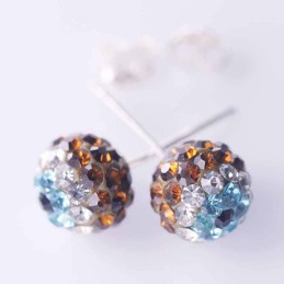 Earring Ball 8mm. Blue Eye Crystal tea Color