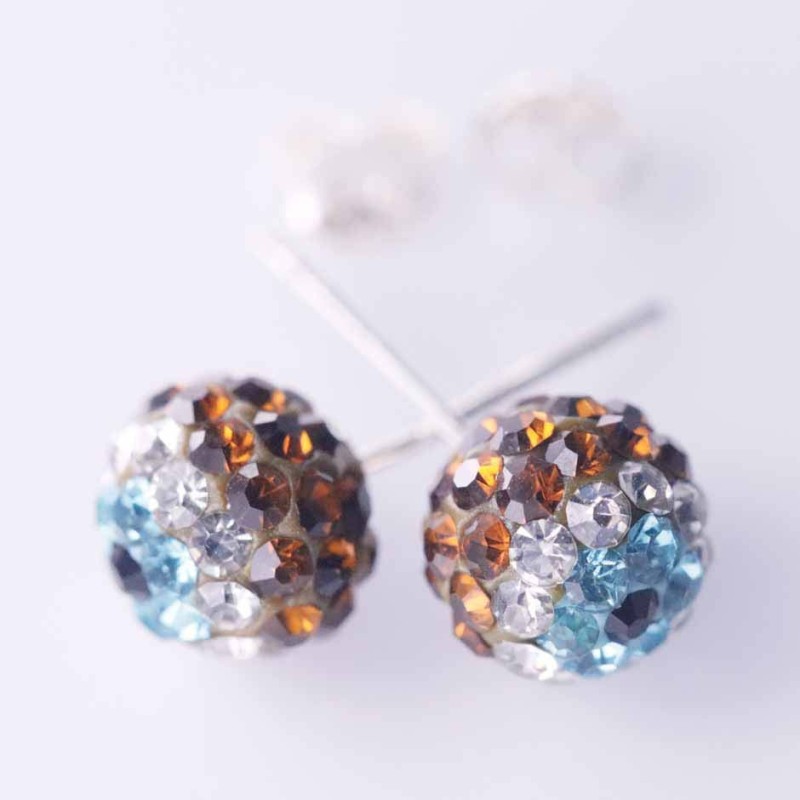 Earring Ball 8mm. Blue Eye Crystal tea Color
